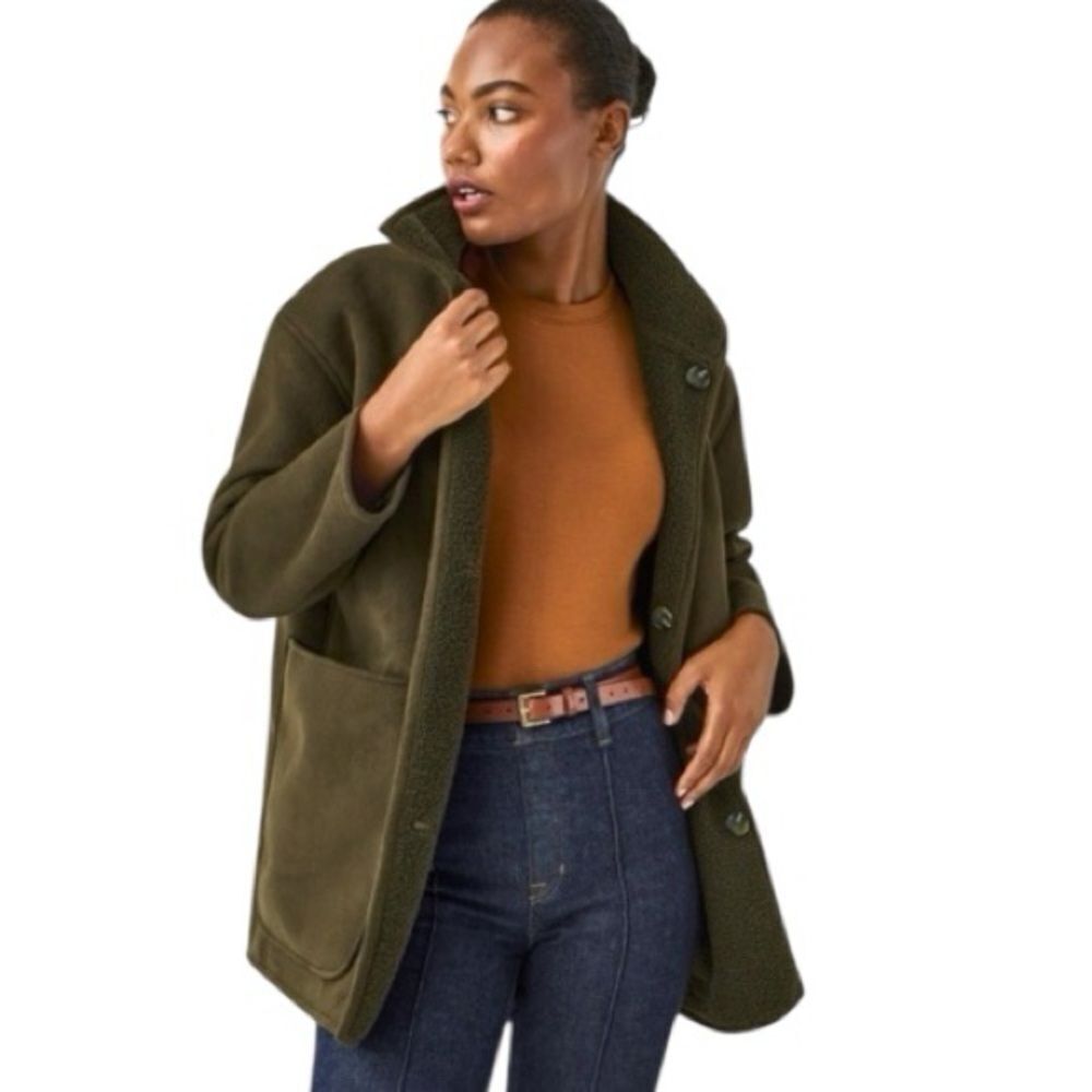 SPANX Reversible Suede Sherpa Olive Utility Jacket Size L